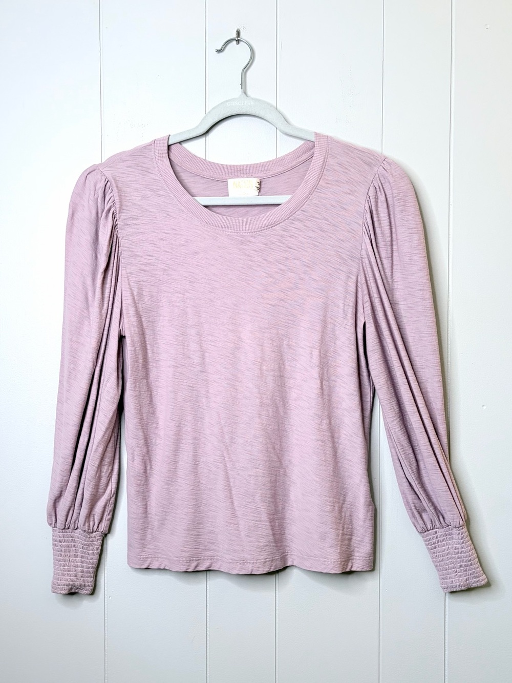 Nation LTD Pima Cotton Long Sleeve Knit Top Puff Sleeves Lavender Women’s Small